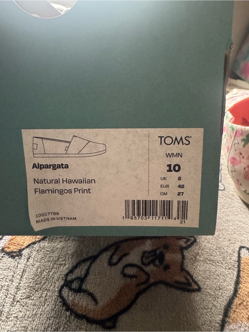 TOMS Alpargata Natural with Pink Flamingo & Green Leaf Print
